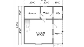 Баня из бруса 6×6 с мансардой и террасой (Б-30), 36 м²