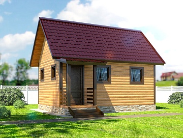 Баня из бруса 6×4 с крыльцом (Б-22), 24 м²